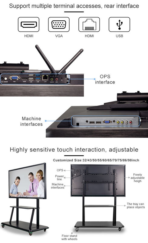 65 Inch Interactive Touch Screen With 178° Viewing Angle  350 Cd/m2